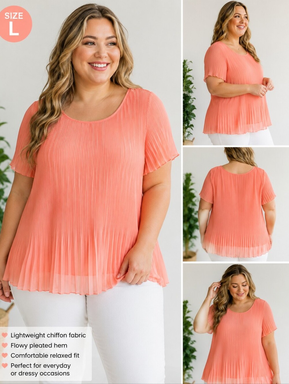 Beautiful Lavena peach chiffon blouse in Size Large.